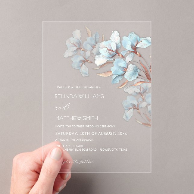 Turquoise Rose Gold Artistic Flowers  Invitation (Insitu (Handheld))