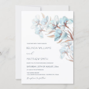 Turquoise Rose Gold Artistic Flowers  Invitation