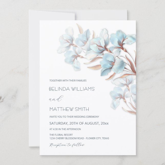 Turquoise Rose Gold Artistic Flowers  Invitation (Front)