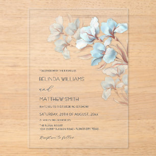Turquoise Rose Gold Artistic Flowers  Invitation