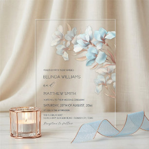 Turquoise Rose Gold Artistic Flowers  Invitation