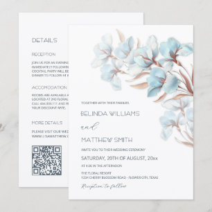 Turquoise Rose Gold Artistic Flowers Invitation