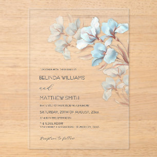 Turquoise Rose Gold Artistic Flowers  Invitation