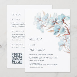 Turquoise Rose Gold Flowers Casual Wedding Invitation