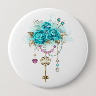 Turquoise Roses with Keys 10 Cm Round Badge