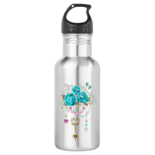 Turquoise Roses with Keys 532 Ml Water Bottle