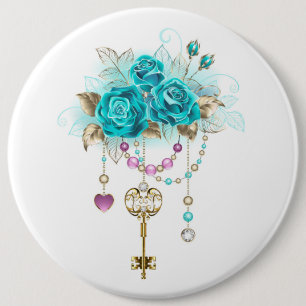 Turquoise Roses with Keys 6 Cm Round Badge
