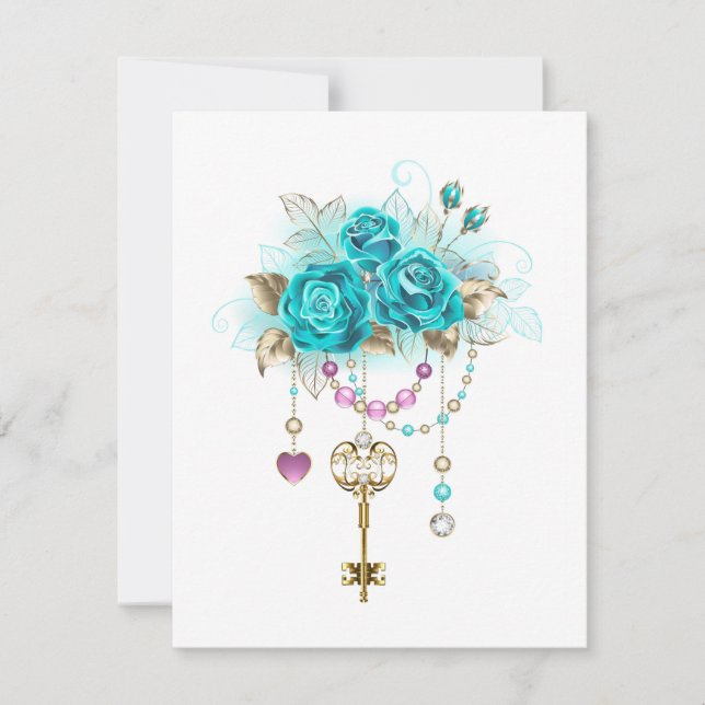 Turquoise Roses with Keys Announcement (Front)