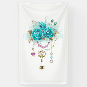 Turquoise Roses with Keys Banner