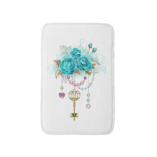 Turquoise Roses with Keys Bath Mat