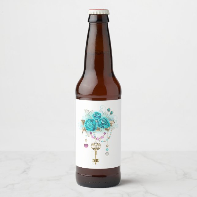 Turquoise Roses with Keys Beer Bottle Label (Front)
