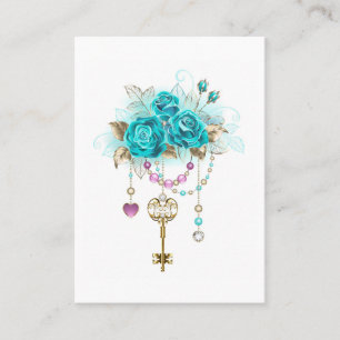 Turquoise Roses with Keys Business Card