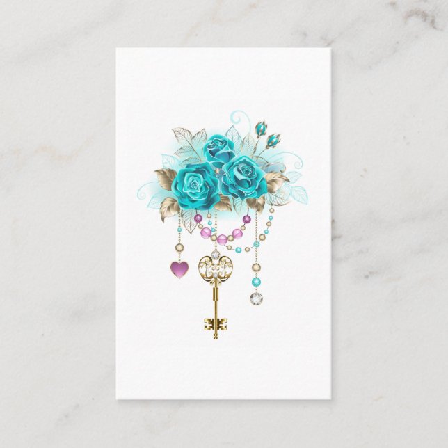 Turquoise Roses with Keys Business Card (Front)