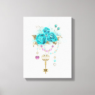 Turquoise Roses with Keys Canvas Print
