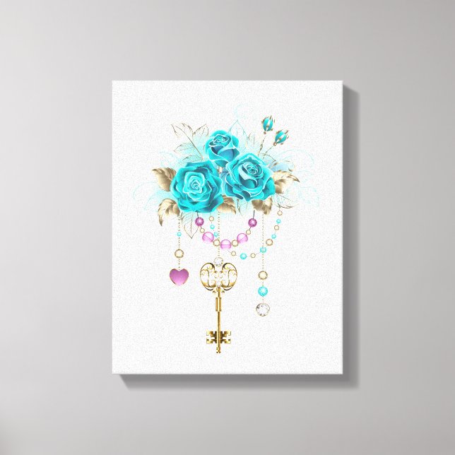 Turquoise Roses with Keys Canvas Print (Front)