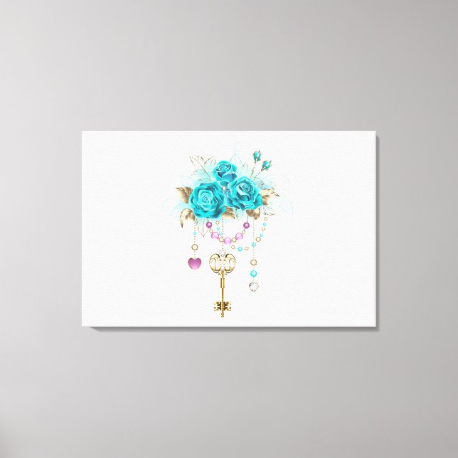 Turquoise Roses with Keys Canvas Print (Front)