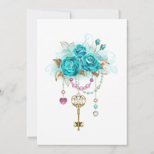 Turquoise Roses with Keys Card