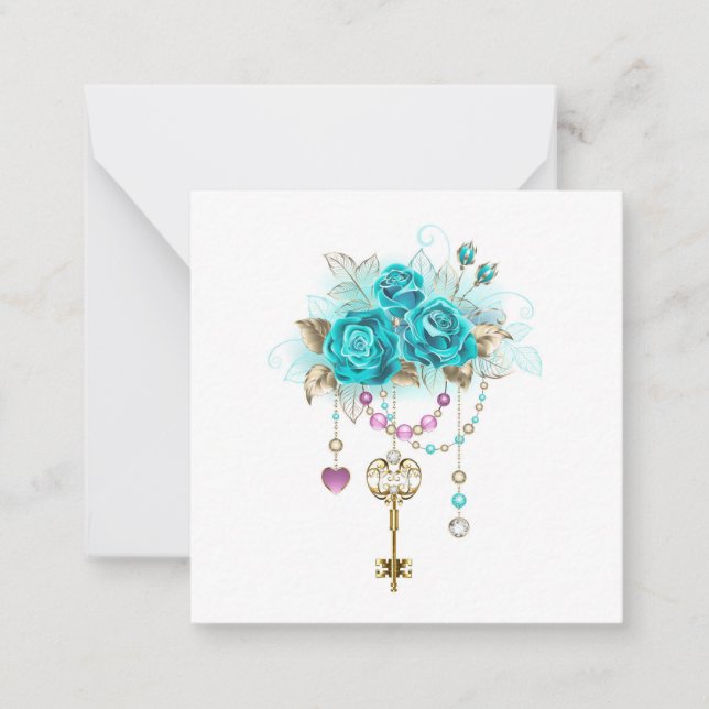 Turquoise Roses with Keys Card (Front)