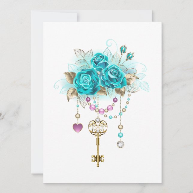 Turquoise Roses with Keys Card (Front)