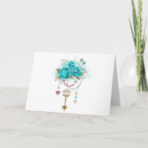 Turquoise Roses with Keys Card