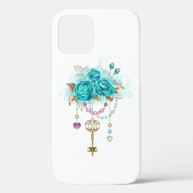 Turquoise Roses with Keys Case-Mate iPhone Case (Back)