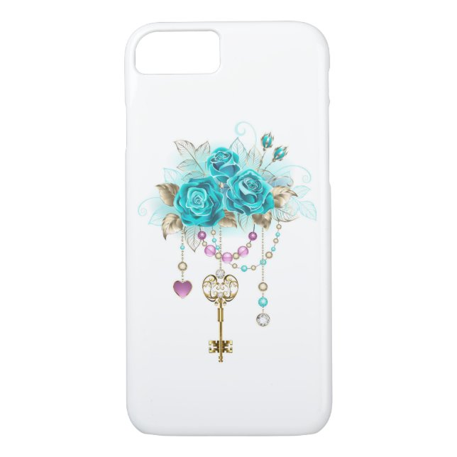 Turquoise Roses with Keys Case-Mate iPhone Case (Back)