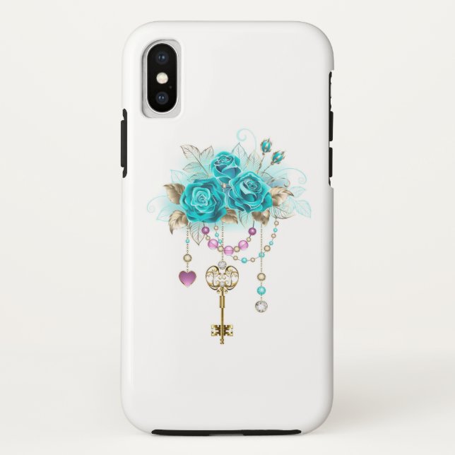 Turquoise Roses with Keys Case-Mate iPhone Case (Back)