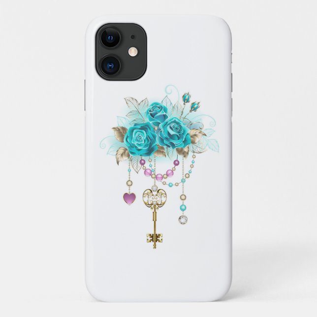 Turquoise Roses with Keys Case-Mate iPhone Case (Back)