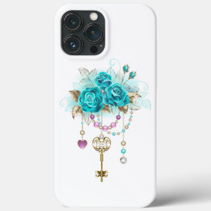 Turquoise Roses with Keys iPhone 13 Pro Max Case