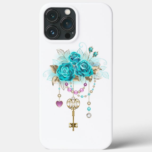 Turquoise Roses with Keys Case-Mate iPhone Case (Back)