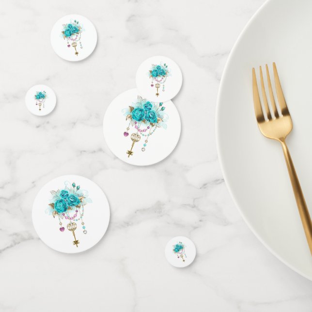 Turquoise Roses with Keys Confetti (Group)
