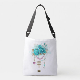 Turquoise Roses with Keys Crossbody Bag