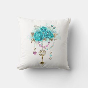 Turquoise Roses with Keys Cushion