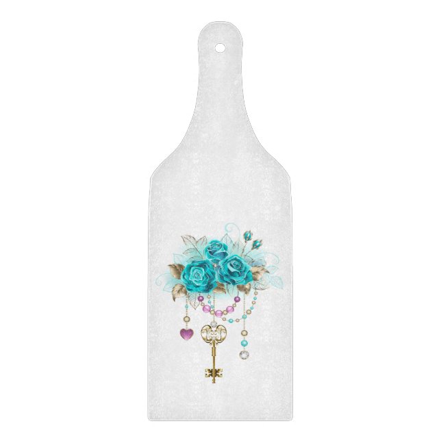 Turquoise Roses with Keys Cutting Board (Front)