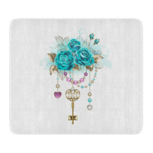 Turquoise Roses with Keys Cutting Board