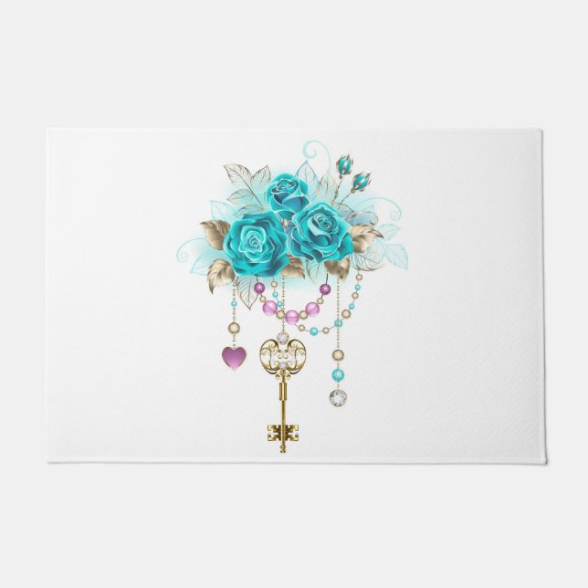 Turquoise Roses with Keys Doormat (Front)