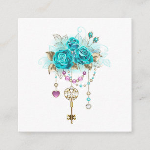 Turquoise Roses with Keys Enclosure Card