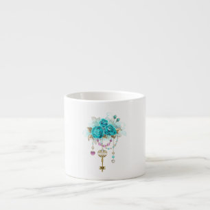 Turquoise Roses with Keys Espresso Cup