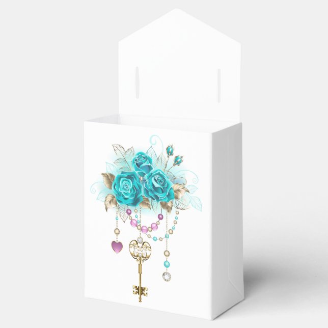 Turquoise Roses with Keys Favour Box (Opened)