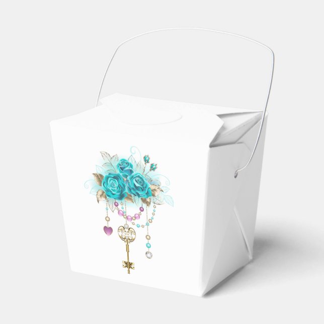 Turquoise Roses with Keys Favour Box (Front Side)