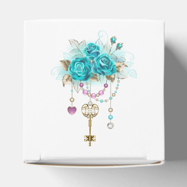 Turquoise Roses with Keys Favour Box (Top)