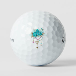 Turquoise Roses with Keys Golf Balls