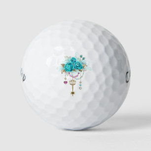 Turquoise Roses with Keys Golf Balls