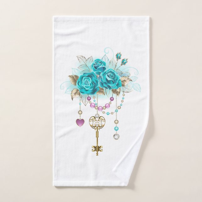 Turquoise Roses with Keys Hand Towel (Hand Towel)