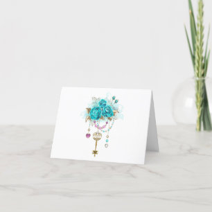 Turquoise Roses with Keys Holiday Card