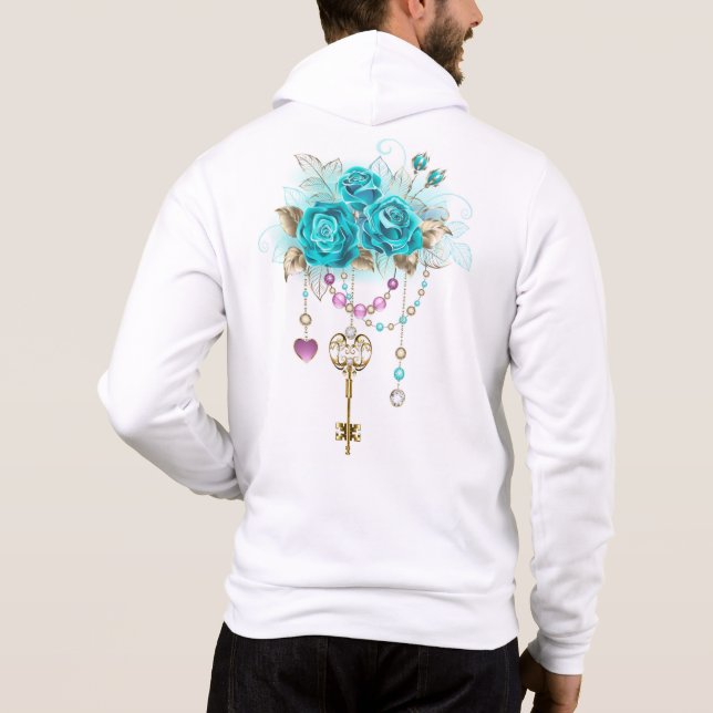 Turquoise Roses with Keys Hoodie (Back)