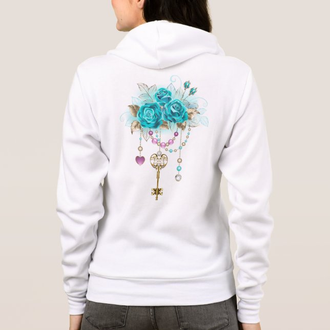 Turquoise Roses with Keys Hoodie (Back)