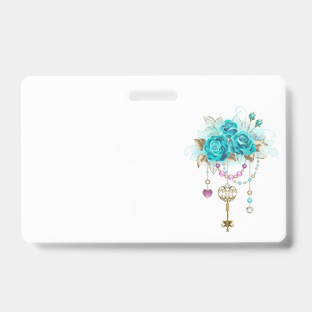 Turquoise Roses with Keys ID Badge (Front)