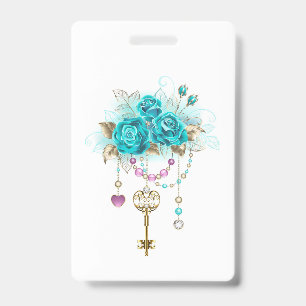 Turquoise Roses with Keys ID Badge