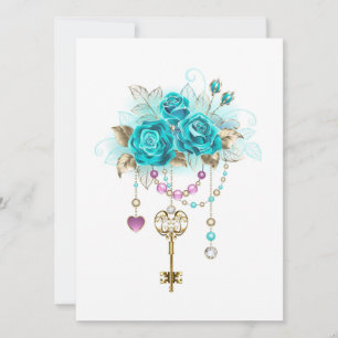Turquoise Roses with Keys Invitation